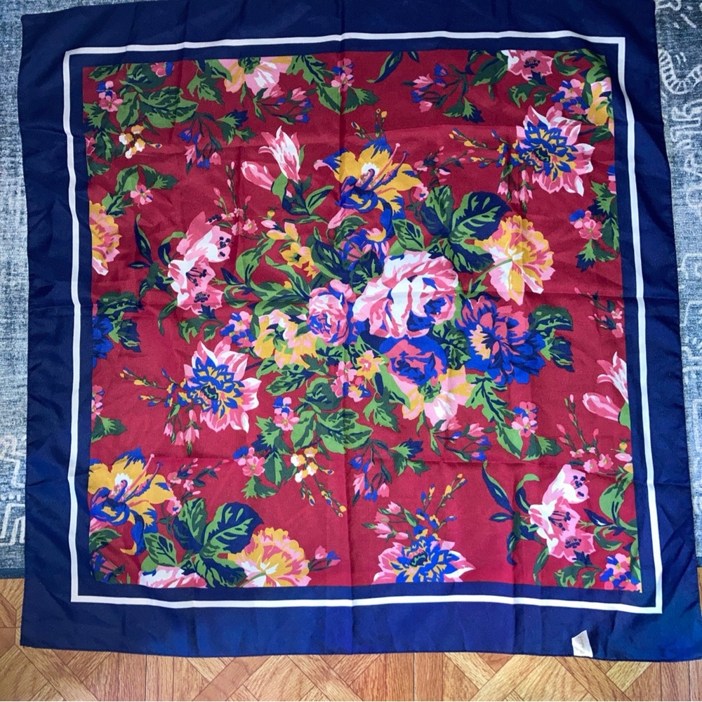Berkshire Red Navy Floral Scarf Made in Italy 30”x30”